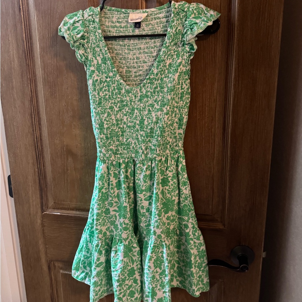 Universal Thread Green and White Smocked Dress